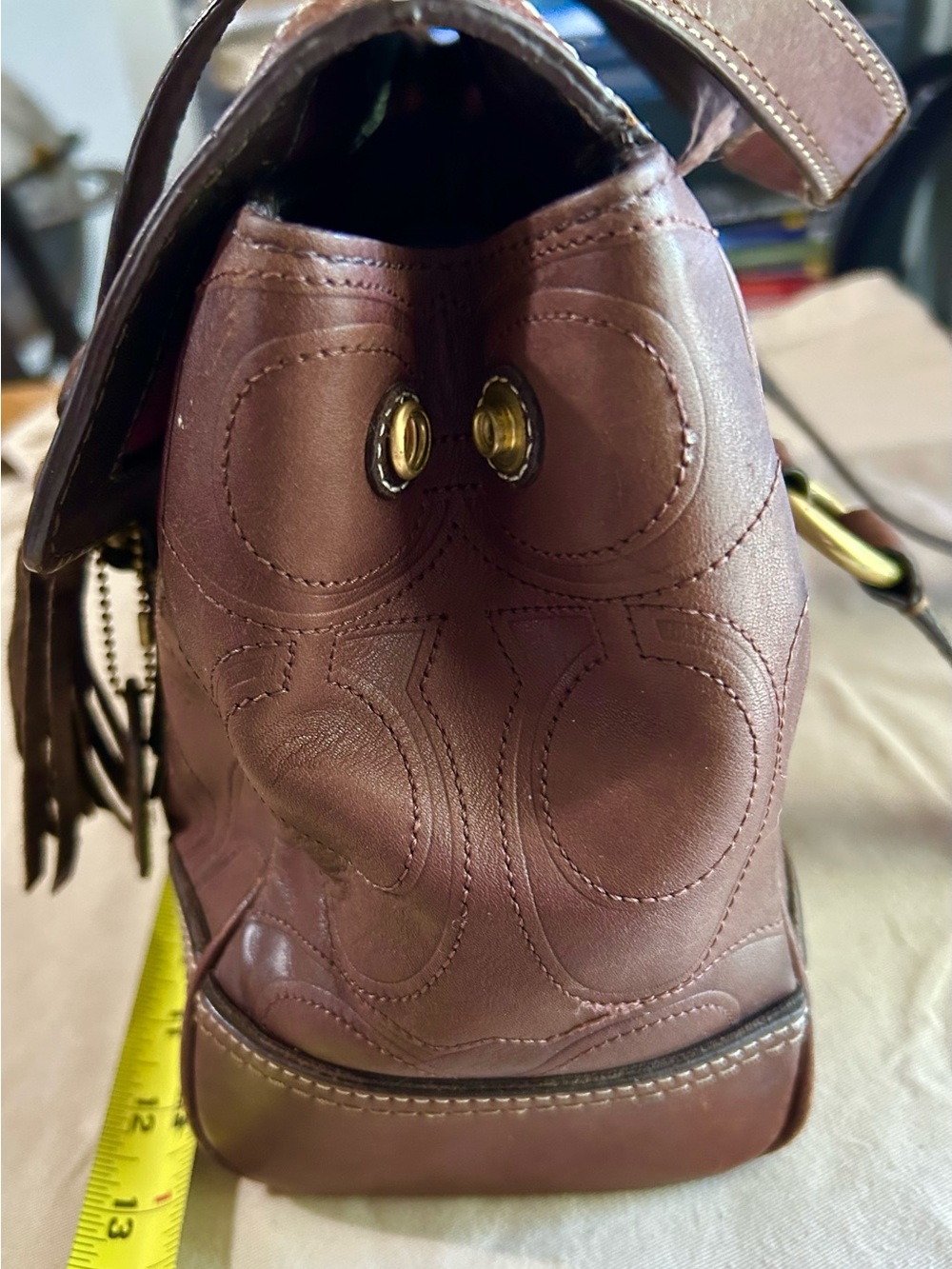 Coach Monogram all Leather Satchel Shoulder Bag as is #11332 - Picture 3 of 10